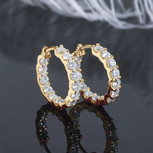Sparking 925 Silver 3mm Round Moissanite Hoop Stud Earrings For Women Men Couple 14K Gold Plated Wedding Jewelry with GRA Gift