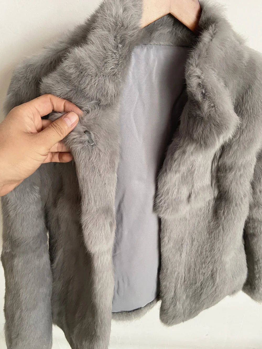 Women’s Black Rabbit Fur & Leather Winter Coat – Elegant Bolero Jacket