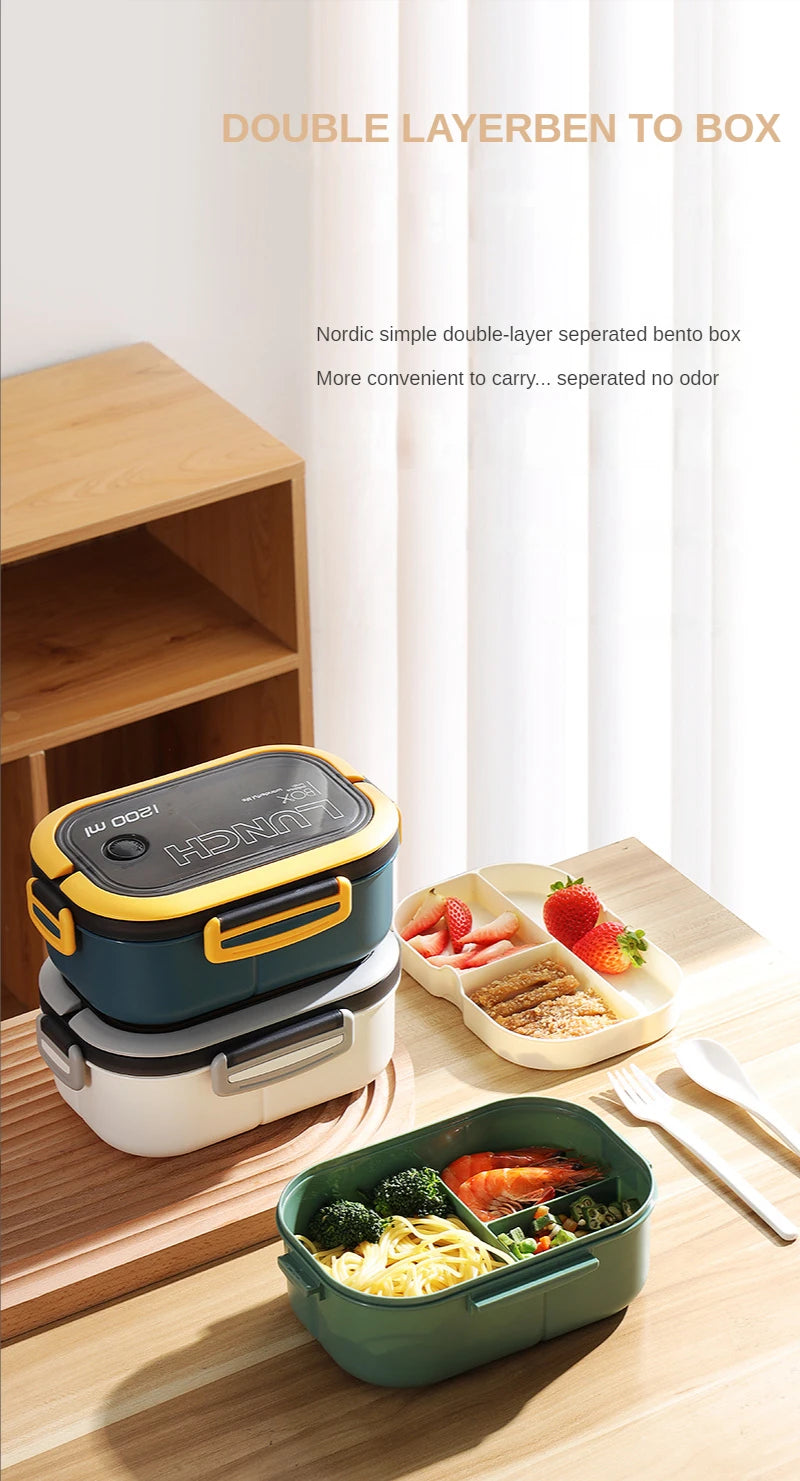 1200ML 2-Layer Bento Box – Leakproof & Portable