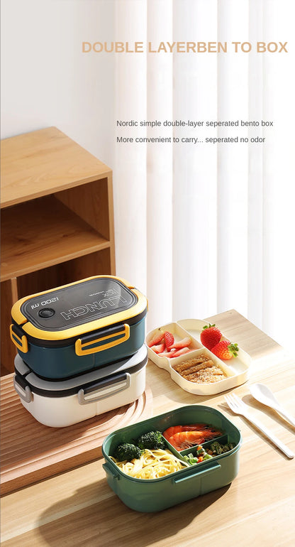 1200ML 2-Layer Bento Box – Leakproof & Portable