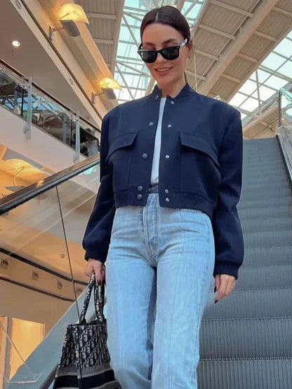 Women’s White Cropped Bomber Jacket – Winter Aviator Style