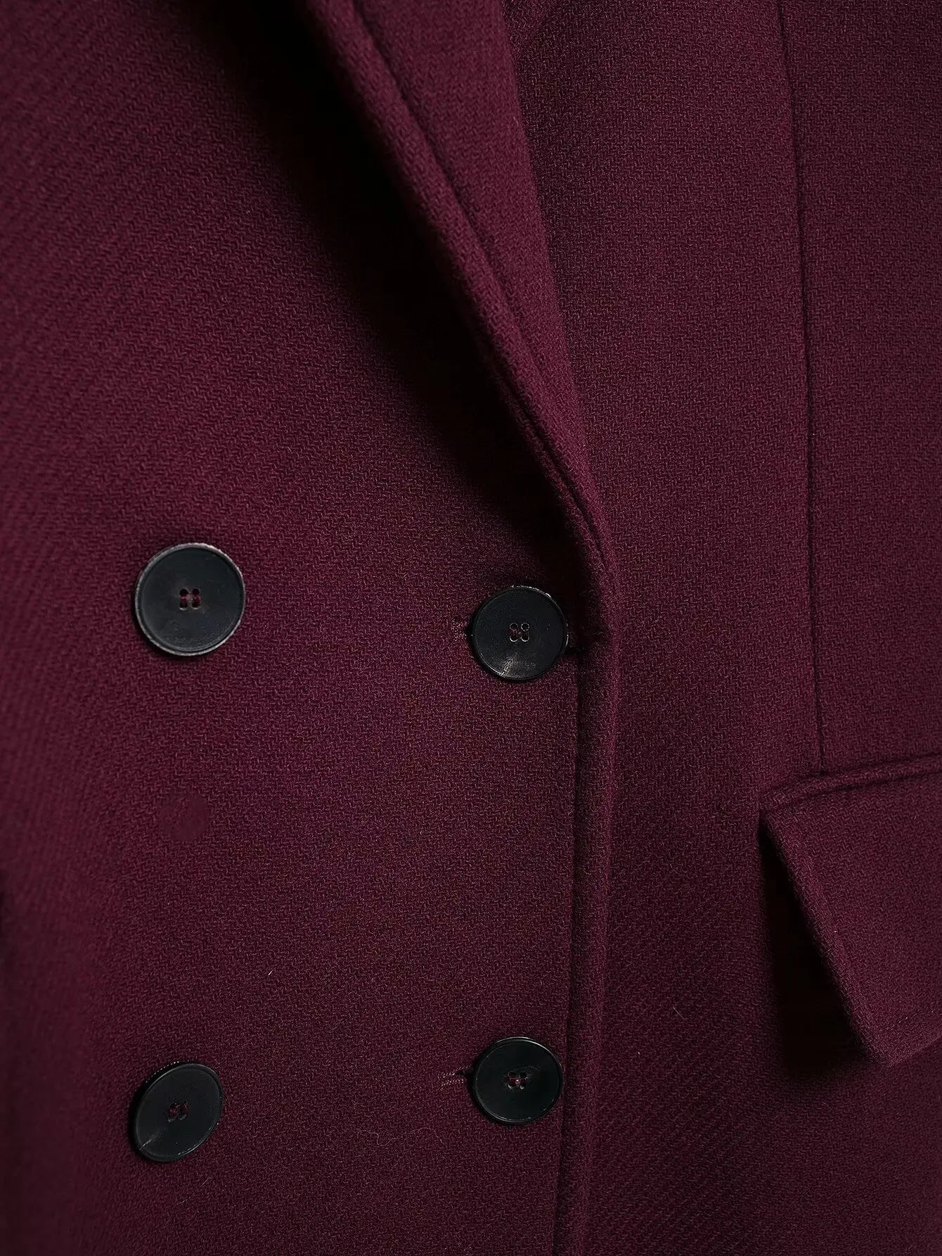 Women's Burgundy Wool Blend Double-Breasted Coat