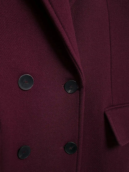 Women's Burgundy Wool Blend Double-Breasted Coat