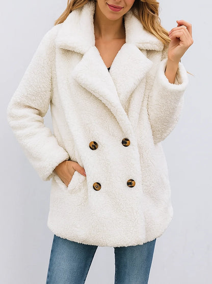 Women’s Sherpa Fleece Teddy Coat – Warm Double-Breasted Winter Jacket