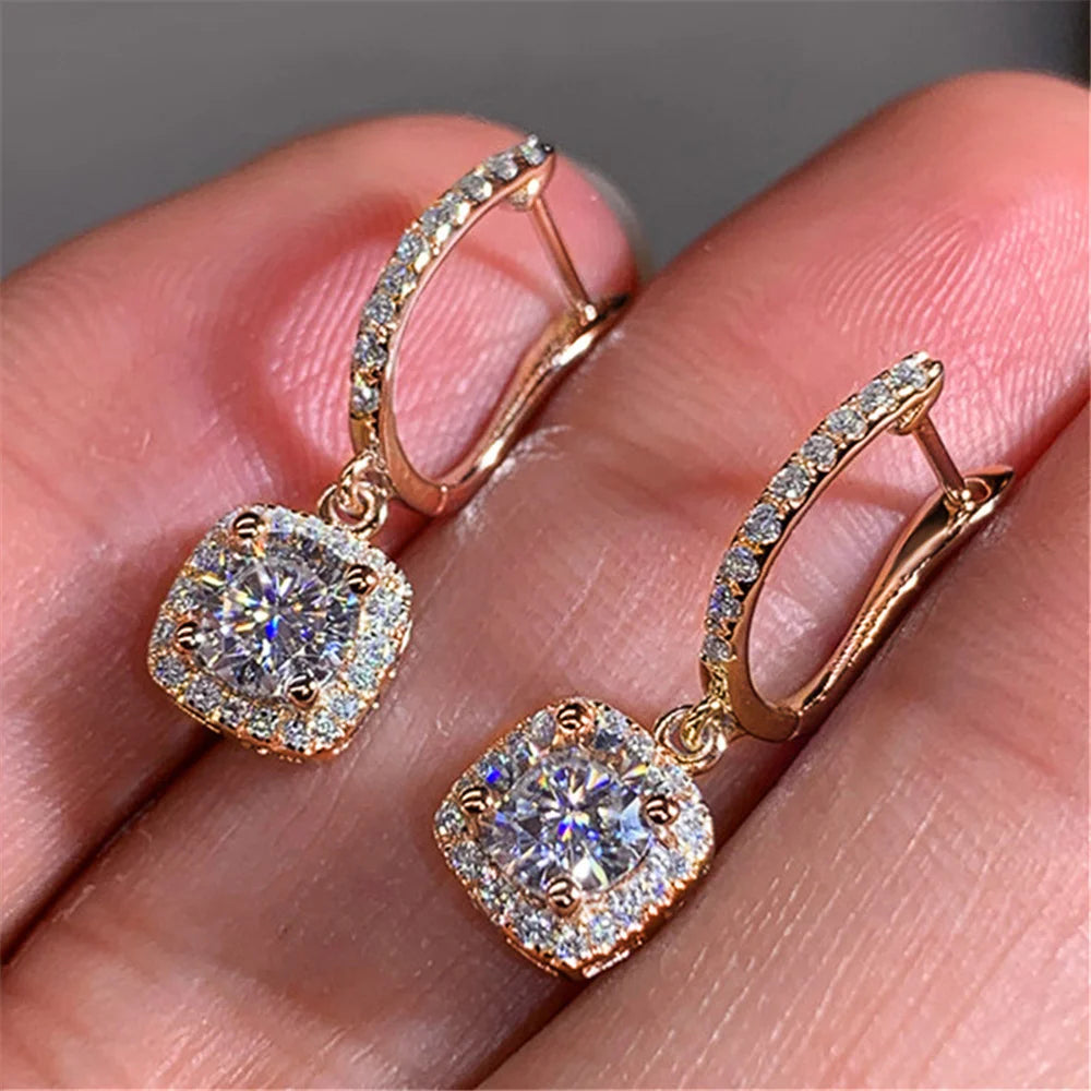 Charm Female White Red Green Blue Zircon Stone Hoop Earrings Silver Color Simple Wedding Jewelry For Women
