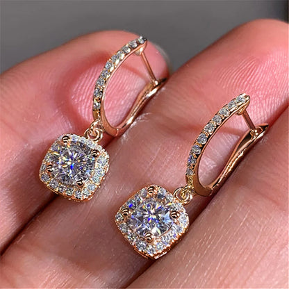 Charm Female White Red Green Blue Zircon Stone Hoop Earrings Silver Color Simple Wedding Jewelry For Women