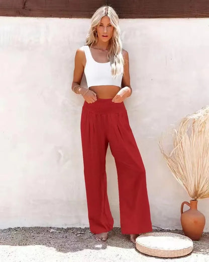 Women’s Wide-Leg Drawstring Pants – Casual Beachwear