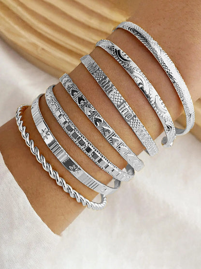 7-piece luxury-leaning exaggerated twisted open bangle set Suitable for parties, dates, daily wear, and ideal as a gift.