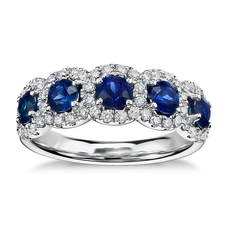 Huitan Luxury Blue White Cubic Zirconia Rings Women Wedding Ceremony Party Fashion Bridal Rings Statement Jewelry Fancy Gifts