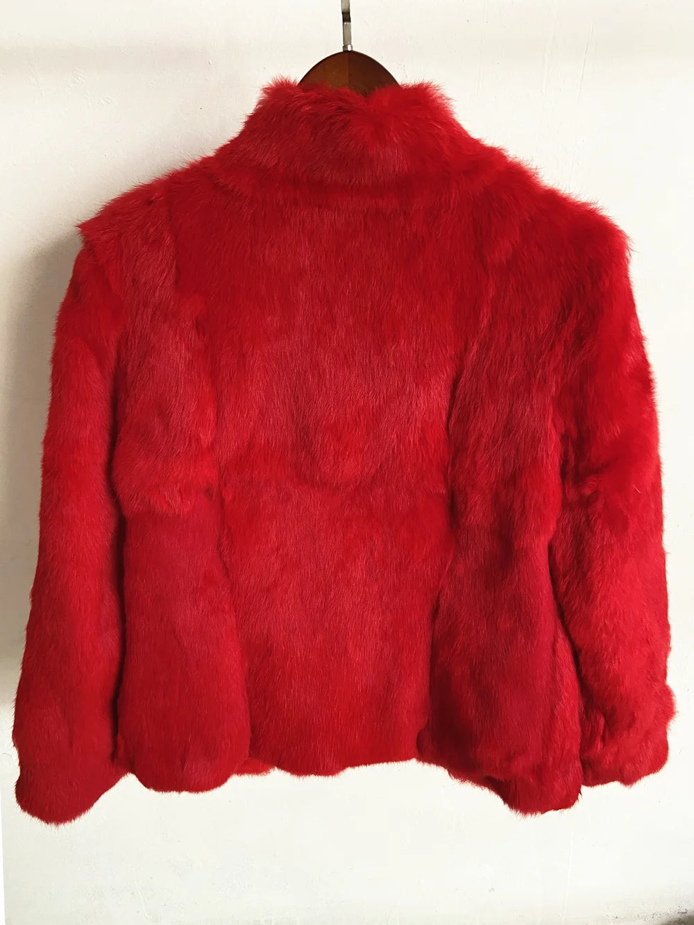 Women’s Black Rabbit Fur & Leather Winter Coat – Elegant Bolero Jacket