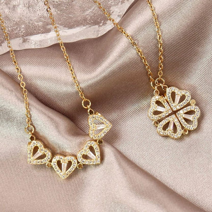 316L Stainless Steel Love Magnetic Pendant Necklace for Women Clover Choker Heart Shaped Open Necklace Crystal Jewelry BffGift