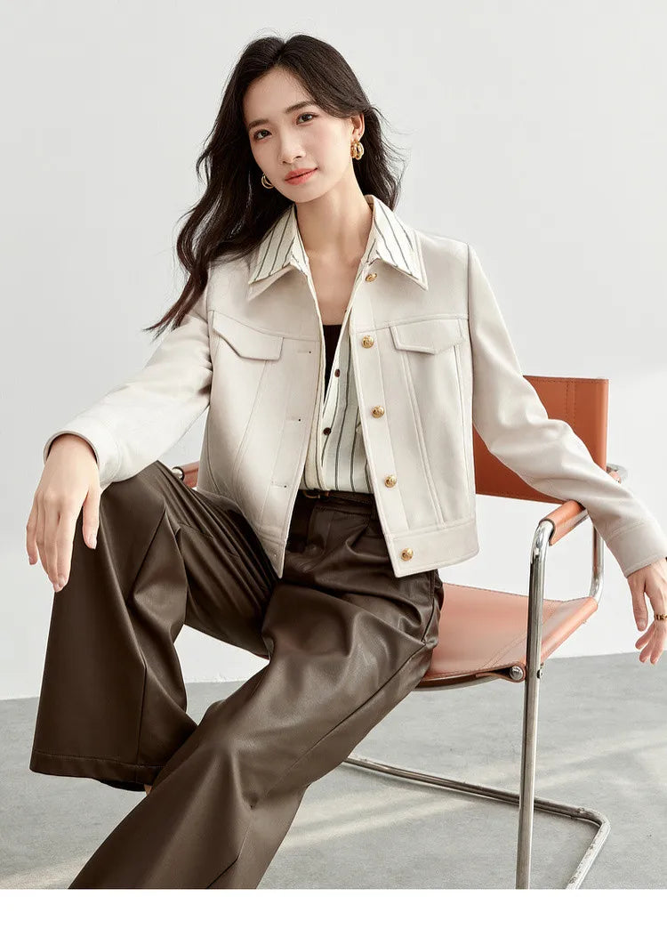 SENTUBILA Women’s Retro Leather Moto Jacket – Vintage Short Winter Coat