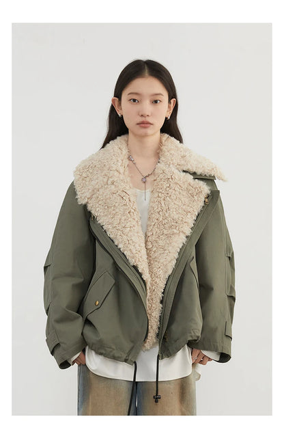 Women’s Retro Motorcycle Cotton Jacket – Casual Warm Winter Coat