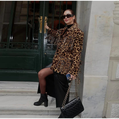 Women’s Retro Leopard Tassel Jacket – Chic & Versatile Streetwear