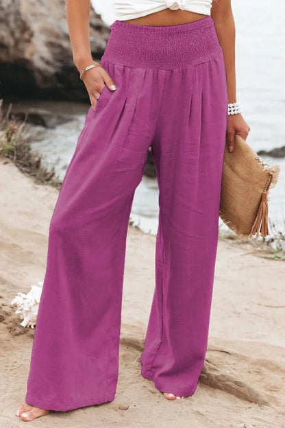 Women’s Wide-Leg Drawstring Pants – Casual Beachwear