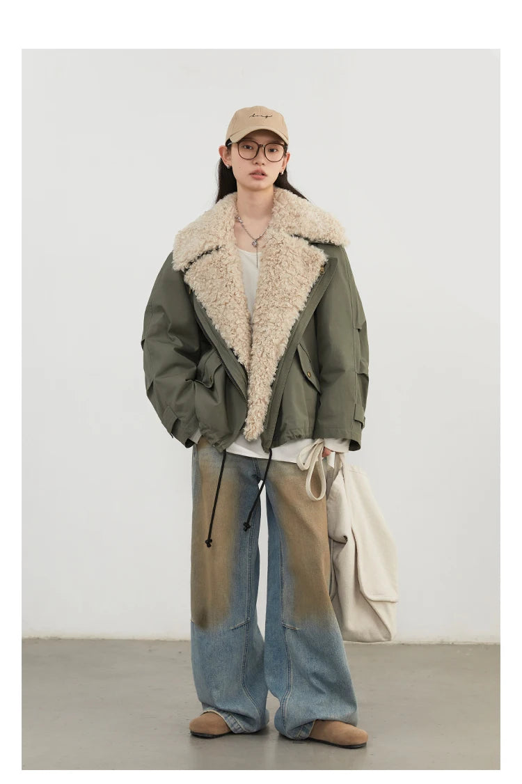 Women’s Retro Motorcycle Cotton Jacket – Casual Warm Winter Coat
