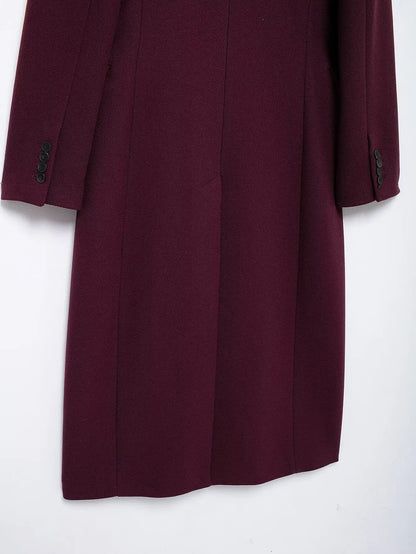 Women's Burgundy Wool Blend Double-Breasted Coat
