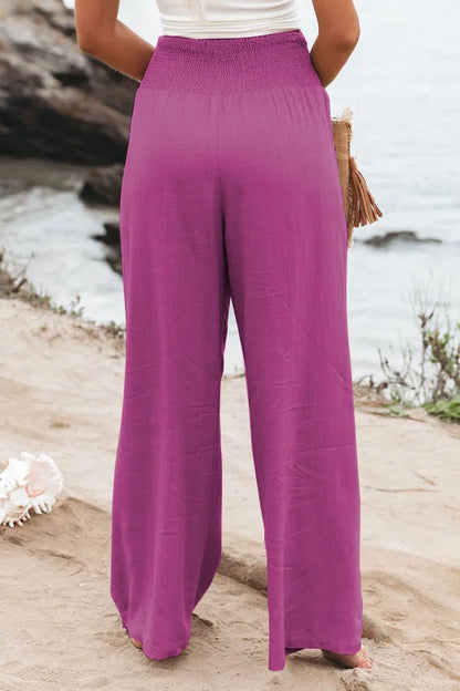 Women’s Wide-Leg Drawstring Pants – Casual Beachwear