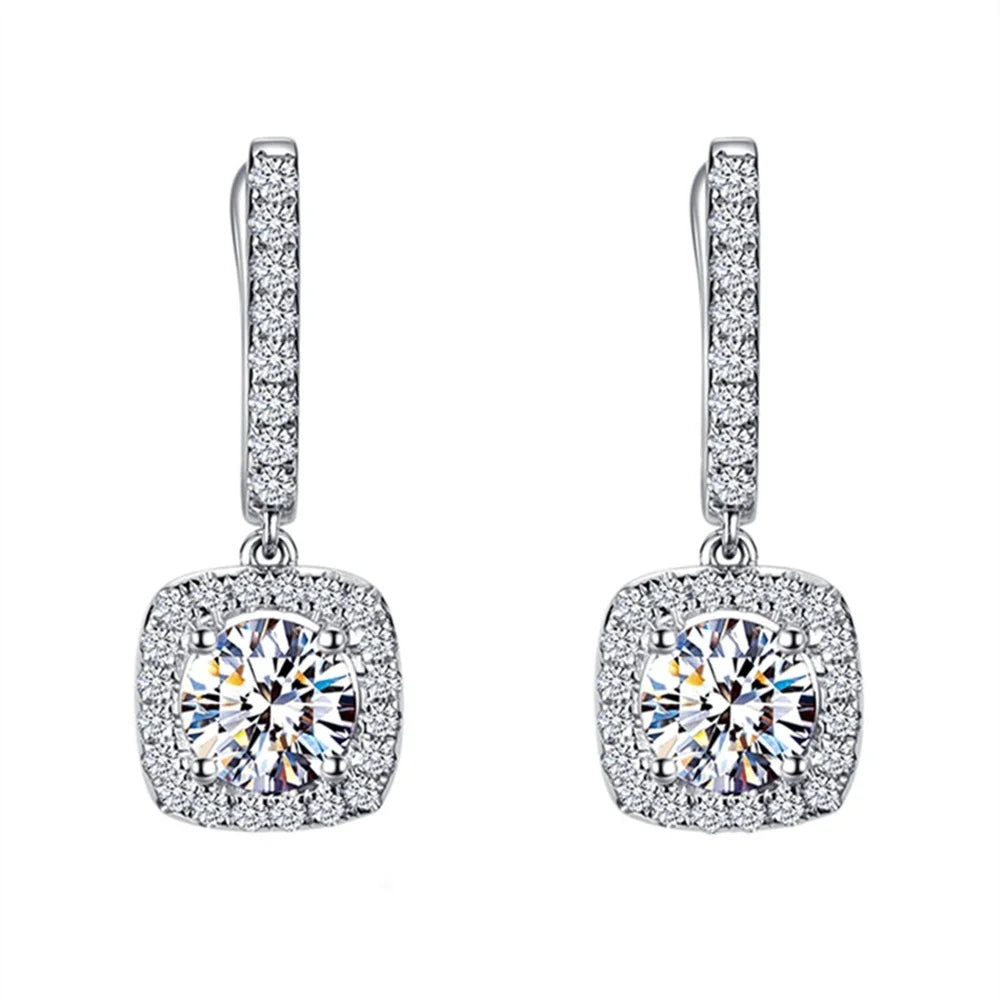 Charm Female White Red Green Blue Zircon Stone Hoop Earrings Silver Color Simple Wedding Jewelry For Women
