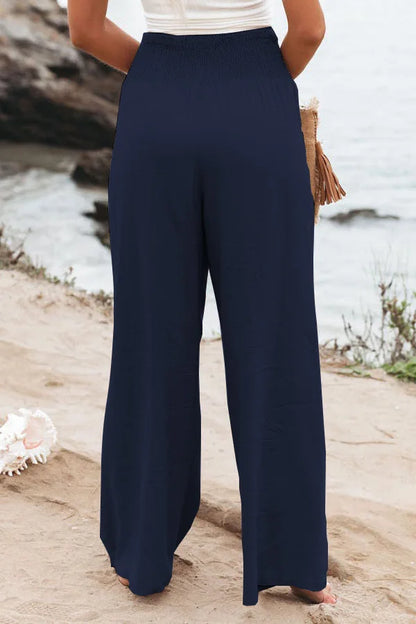 Women’s Wide-Leg Drawstring Pants – Casual Beachwear