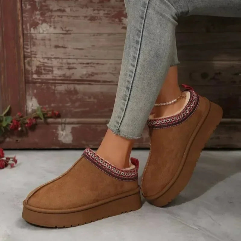 Women’s Winter Fur Ankle Snow Boots – Warm Plush Chelsea Flats
