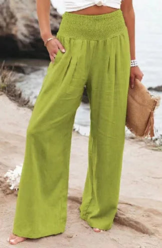 Women’s Wide-Leg Drawstring Pants – Casual Beachwear