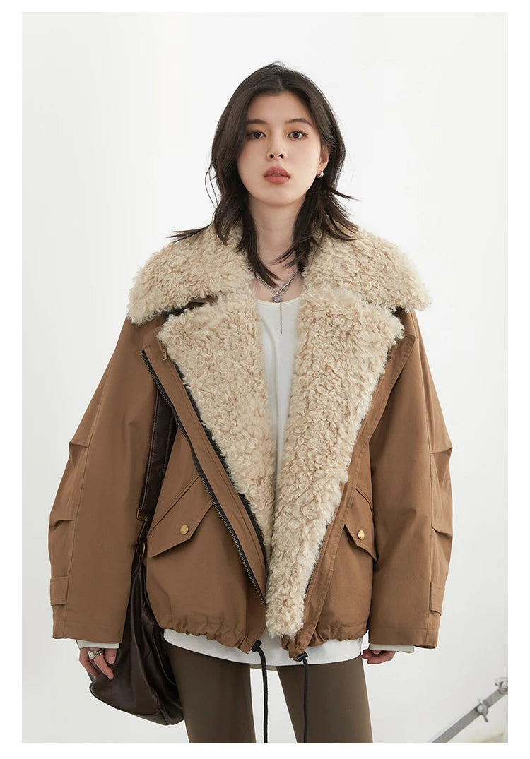 Women’s Retro Motorcycle Cotton Jacket – Casual Warm Winter Coat