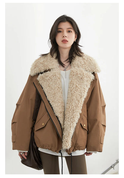 Women’s Retro Motorcycle Cotton Jacket – Casual Warm Winter Coat