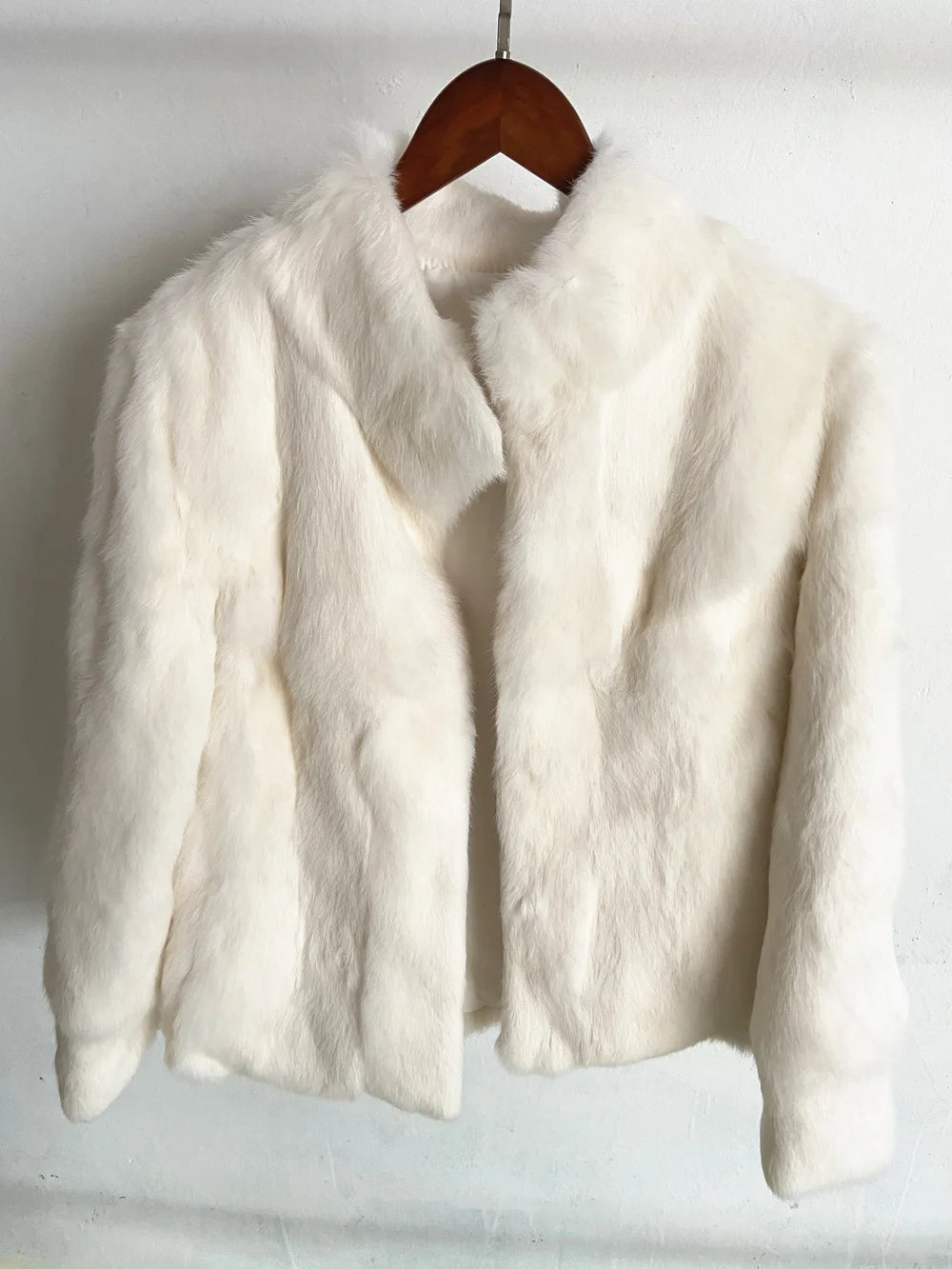 Women’s Black Rabbit Fur & Leather Winter Coat – Elegant Bolero Jacket