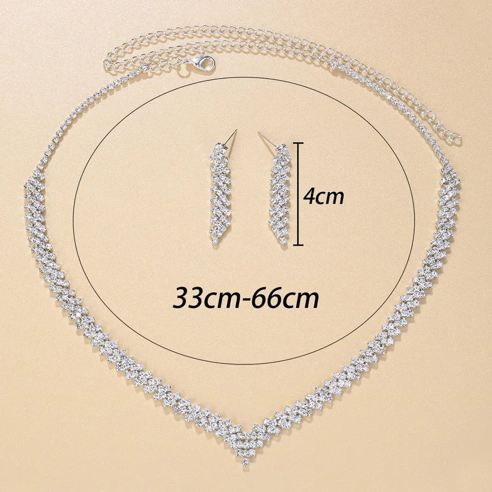 Charming Crystal Bridal Jewelry Set for Wedding V Shape Choker Necklace Earrings Sets Fashion Rhinestone Engagement Jewelry