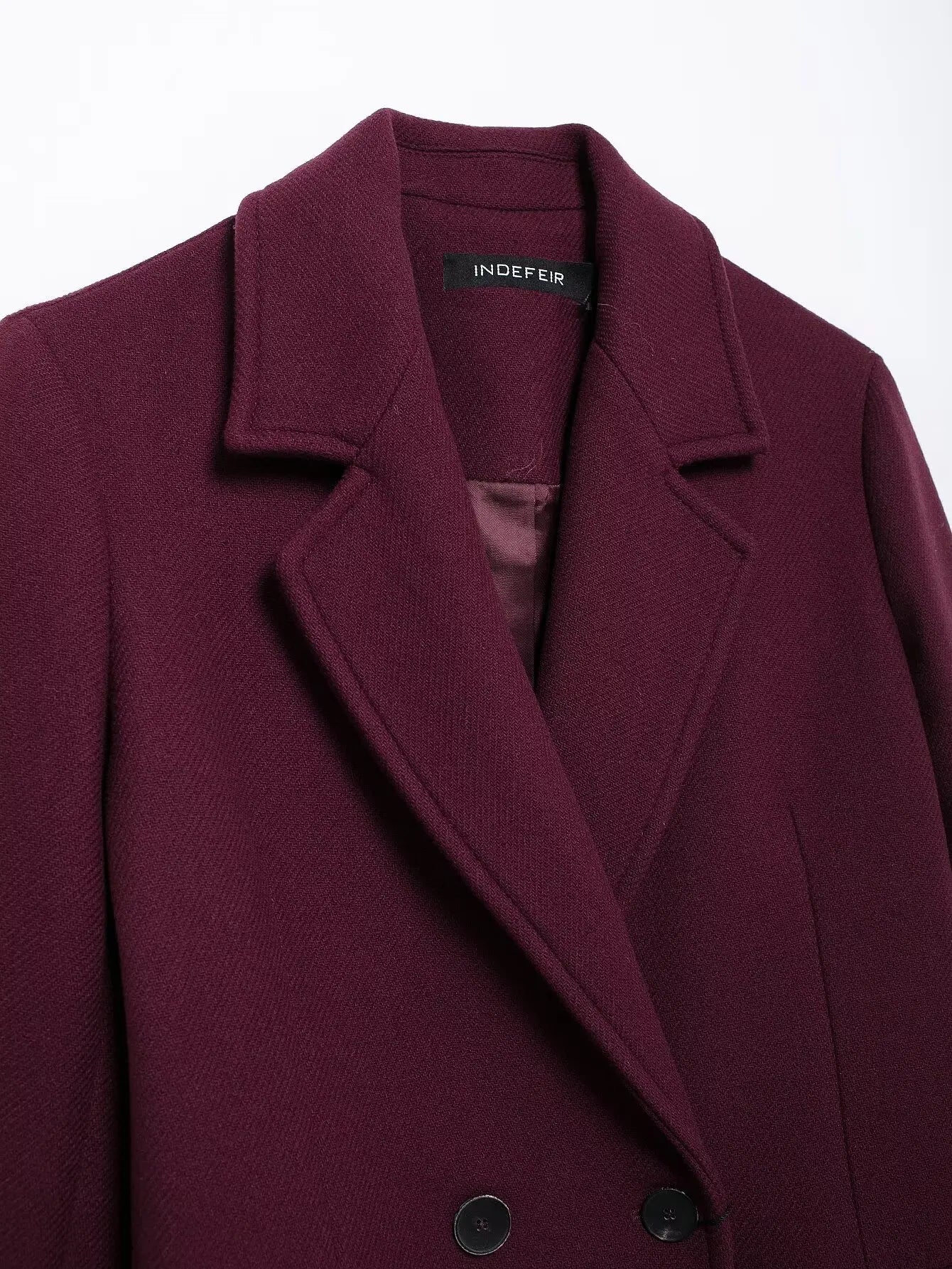 Women's Burgundy Wool Blend Double-Breasted Coat