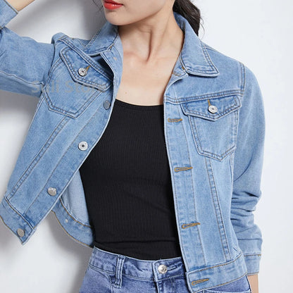 Women’s Short Denim Jacket – Casual Candy Color Autumn