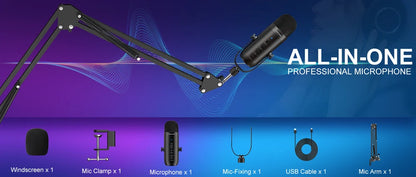 Haomuren USB Podcast Microphone Kit with Boom Arm