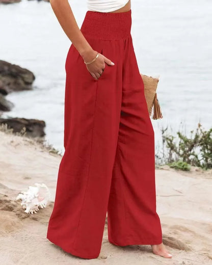 Women’s Wide-Leg Drawstring Pants – Casual Beachwear
