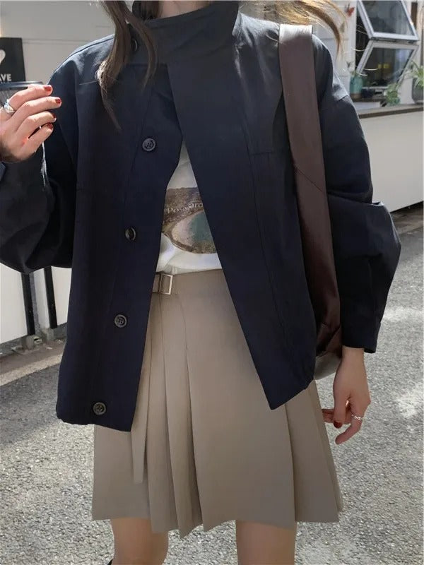 Korean Casual Loose Cotton Blend Short Trench Coat
