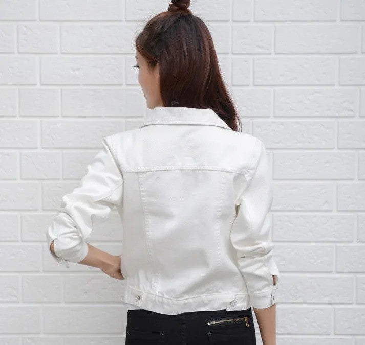 Women’s Short Denim Jacket – Casual Candy Color Autumn