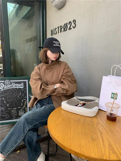 Korean Casual Loose Cotton Blend Short Trench Coat