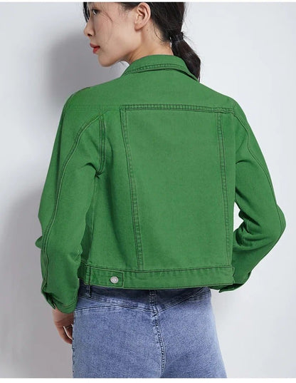 Women’s Short Denim Jacket – Casual Candy Color Autumn