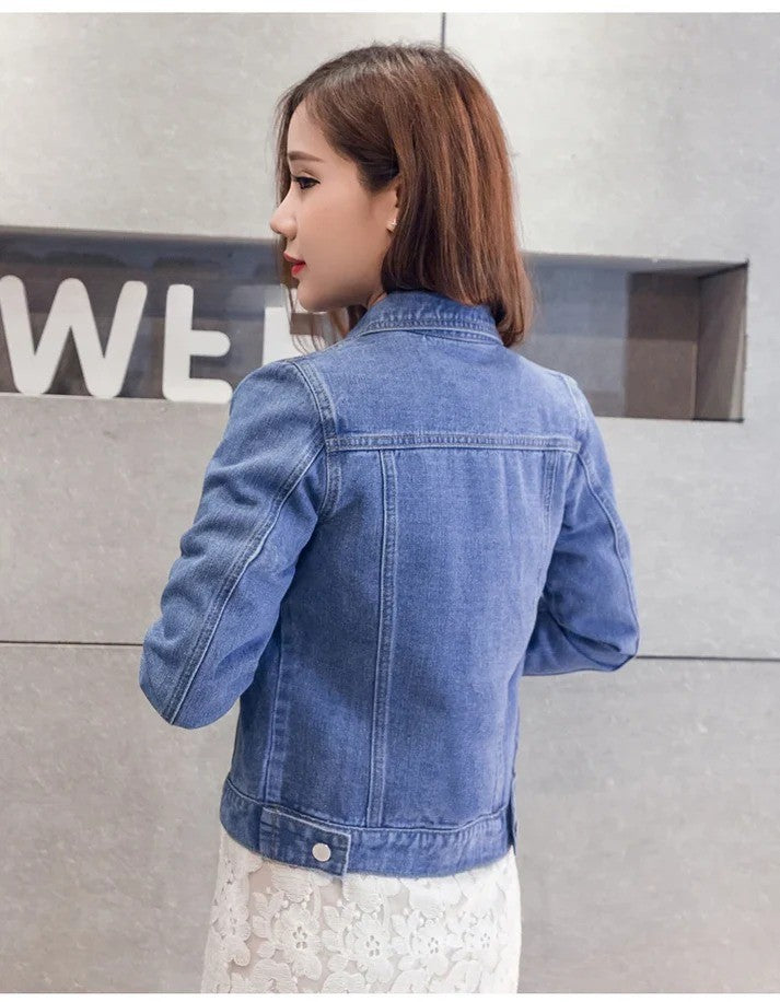 Women’s Short Denim Jacket – Casual Candy Color Autumn