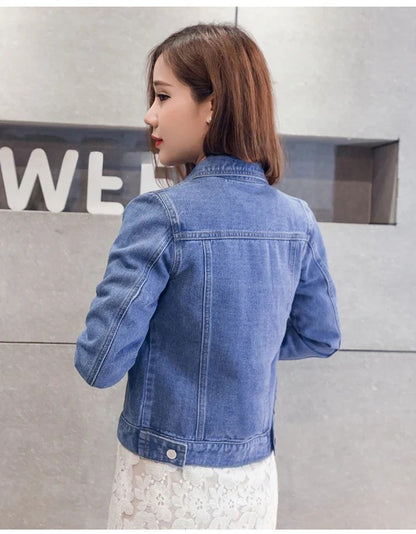 Women’s Short Denim Jacket – Casual Candy Color Autumn