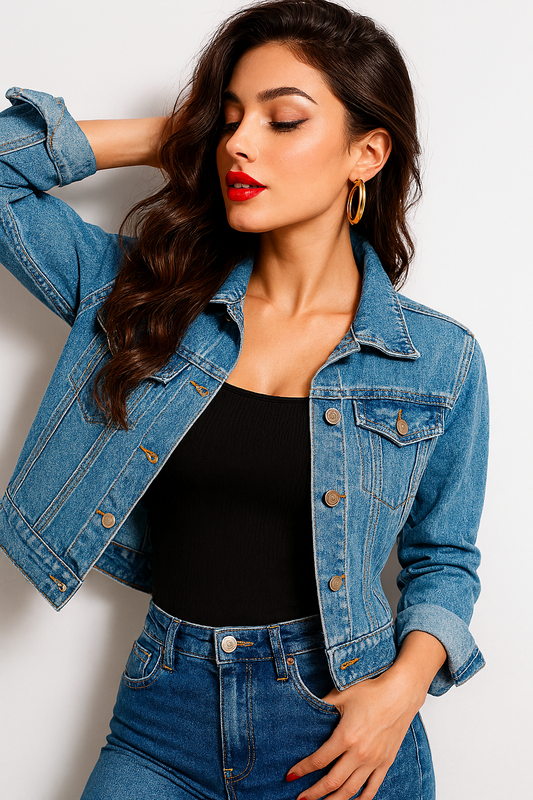Women’s Short Denim Jacket – Casual Candy Color Autumn