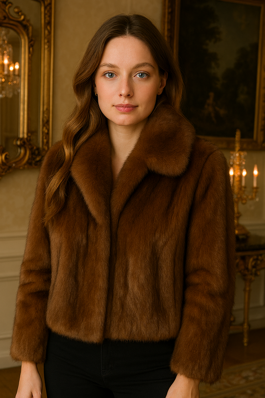 Women’s Rex Rabbit Fur Coat – Short, Warm & Elegant with Fox Fur Collar